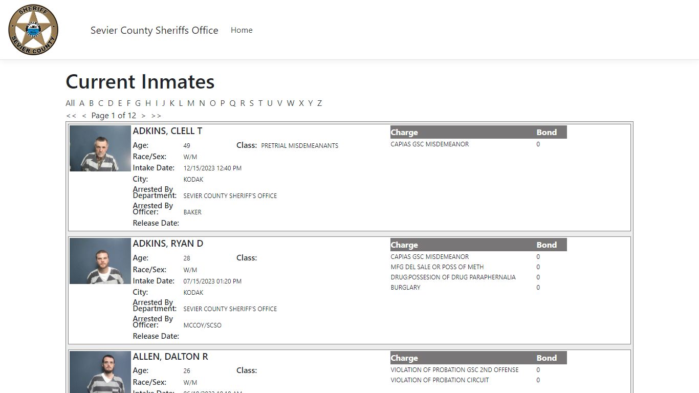 Inmates - ISOMS Portal - Sevier County, Tennessee