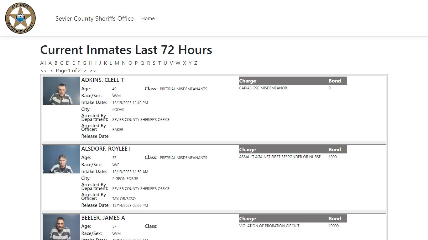 Inmates - ISOMS Portal - Sevier County, Tennessee